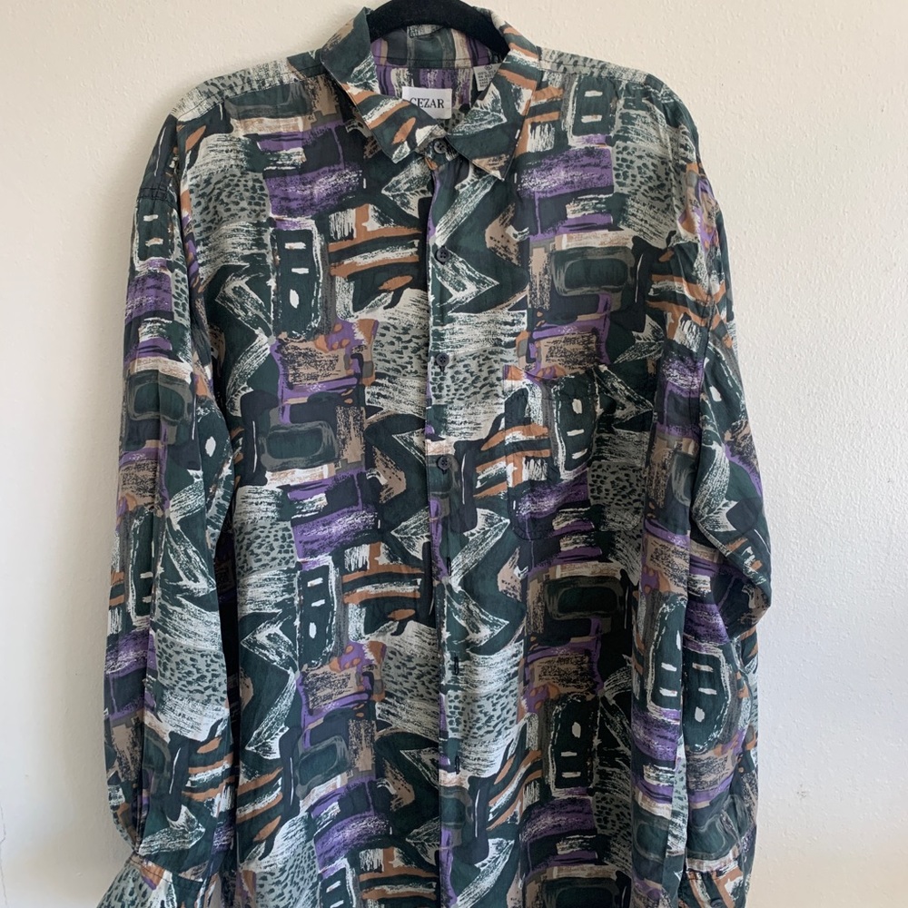 Abstract oversized button up shirt